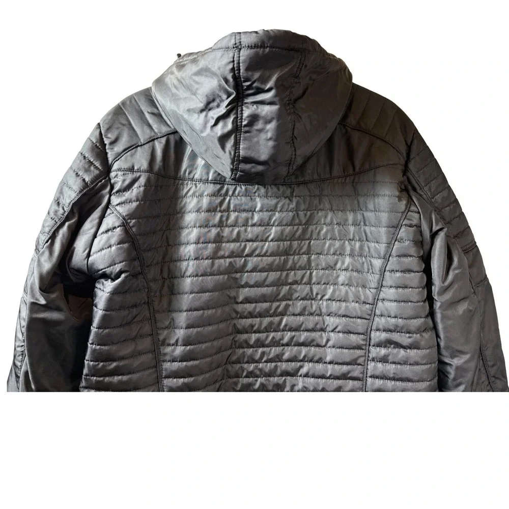 Fried Denim NYC Mens Black Quilted Puffer Moto‎ Jacket Detachable Hood XL